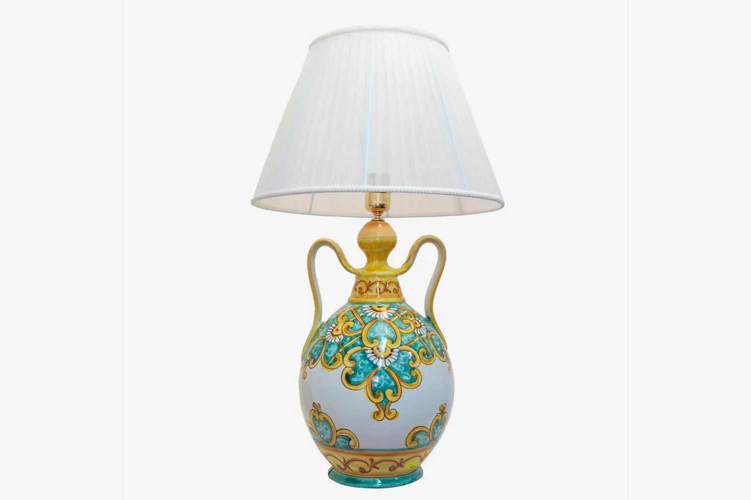 Green Baroque Table Lamp with Daisies