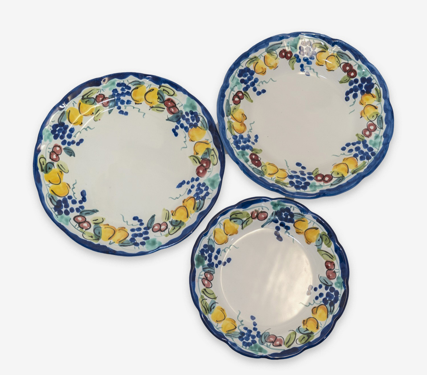 Set of Plates with Grape and Fruit Decor