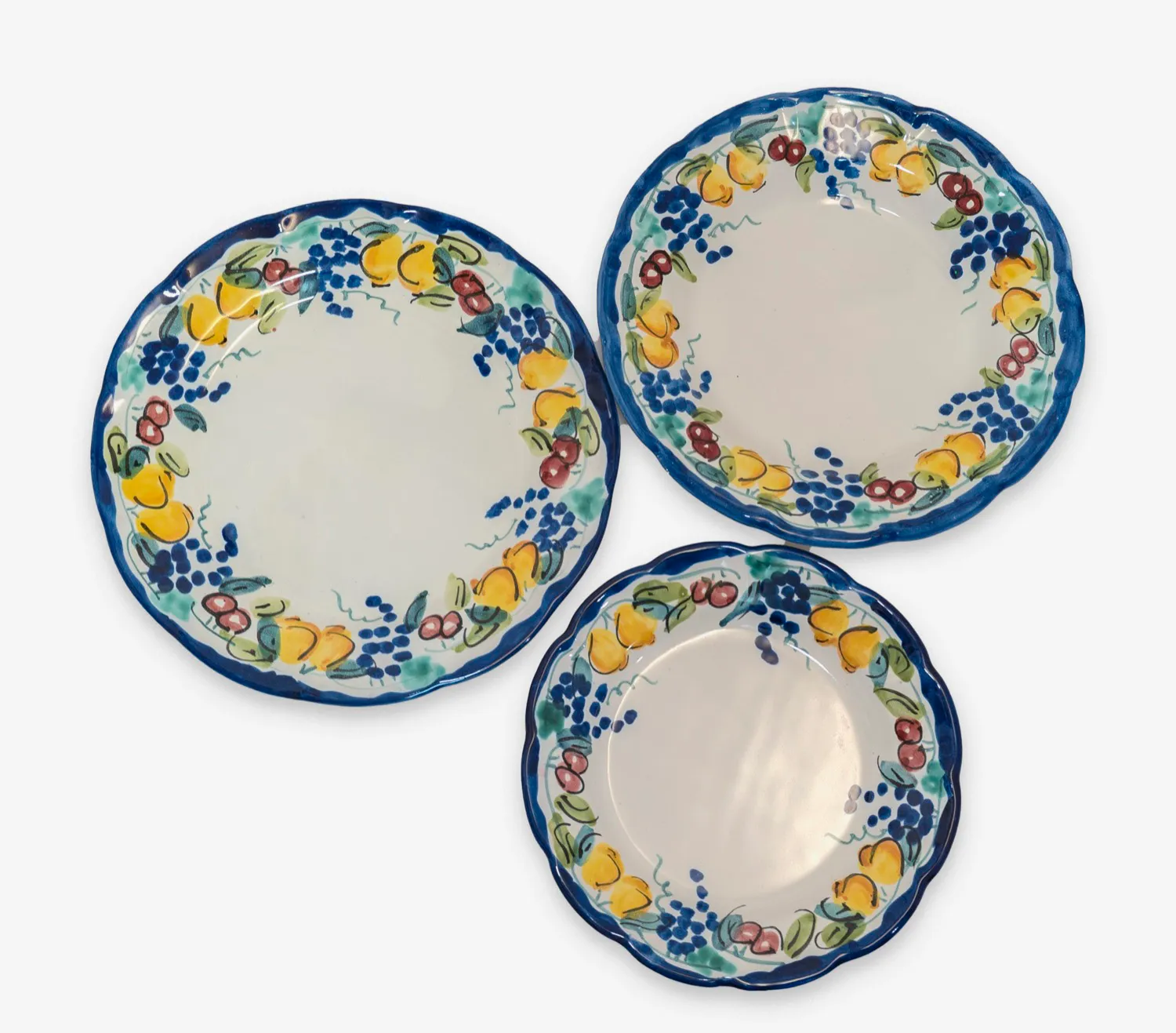 Set of Plates with Grape and Fruit Decor
