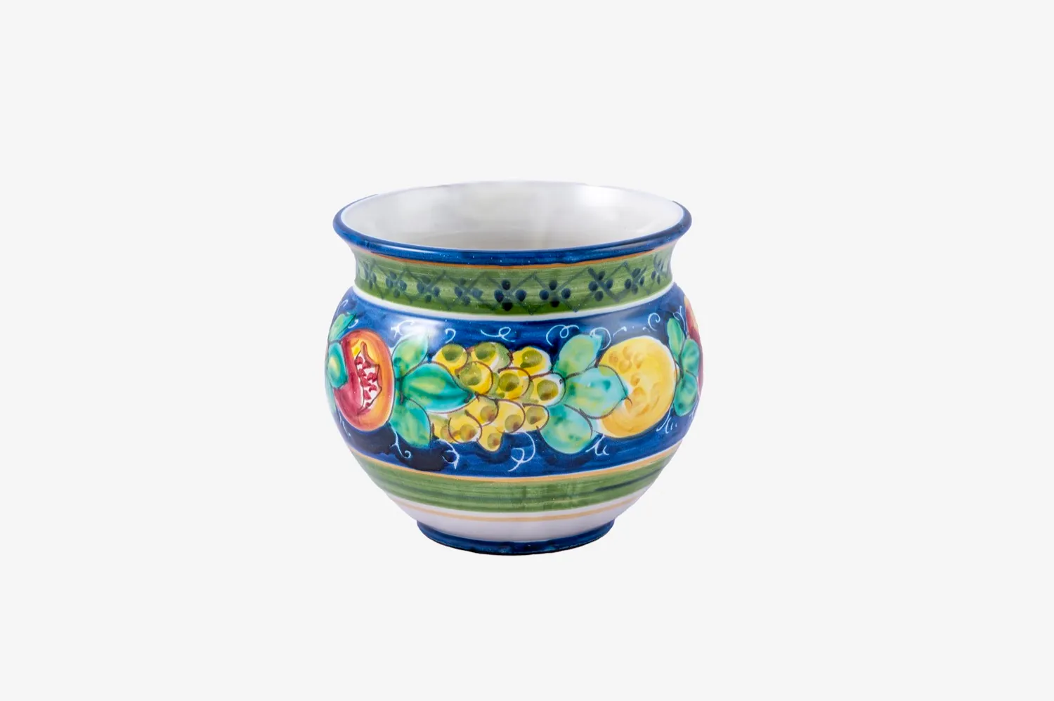 Handpainted Planter with Fruit on Blue