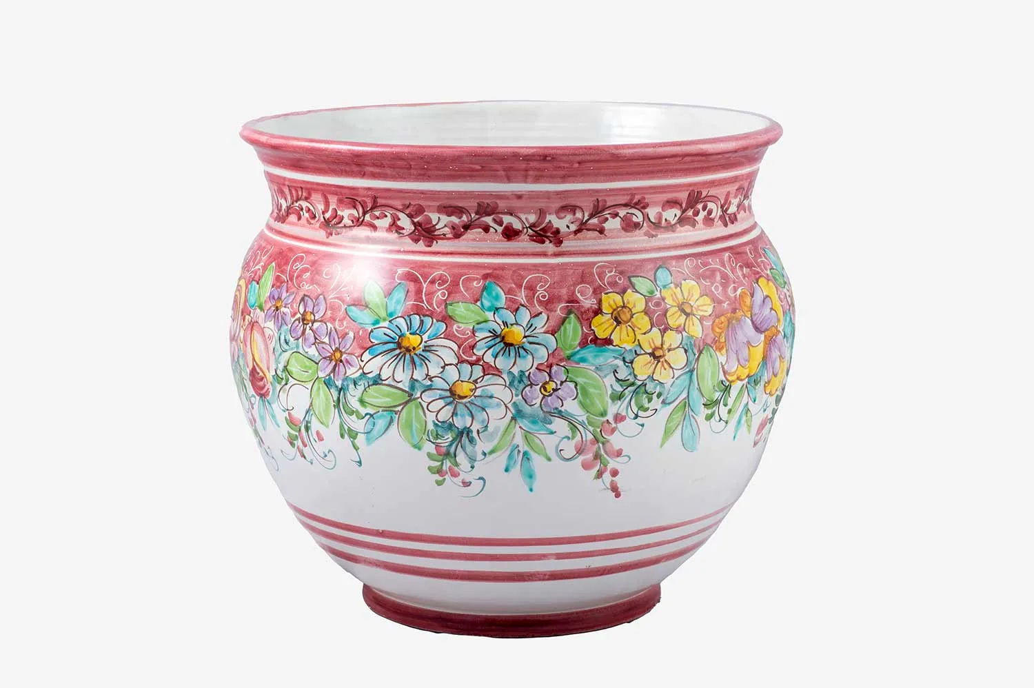 Large Floral Planter in Pink and White