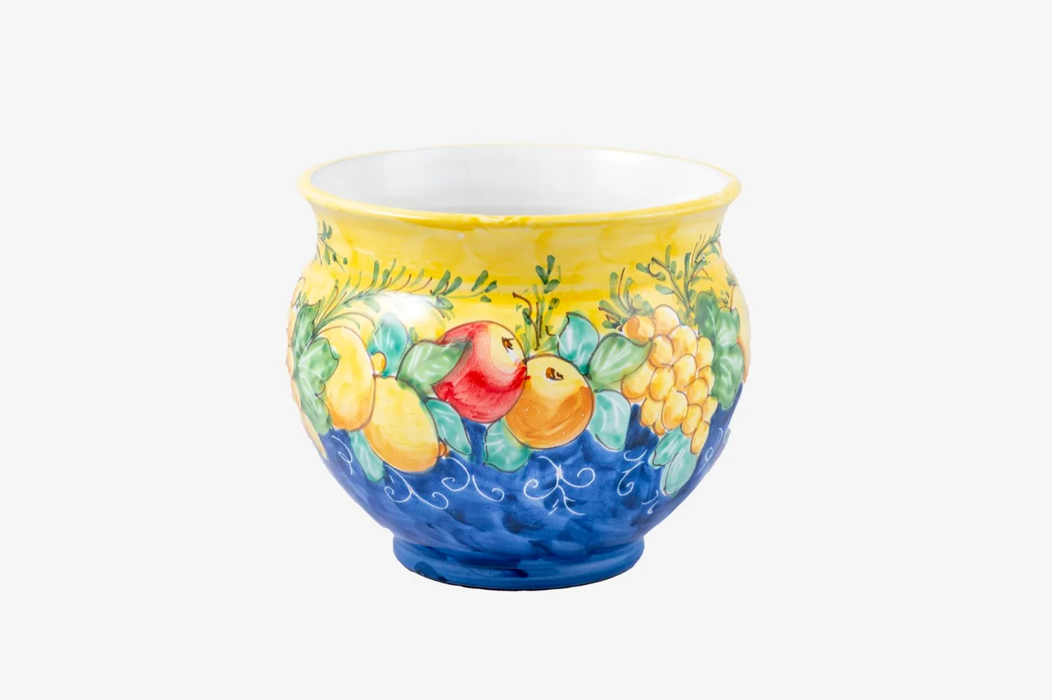 Handpainted Planter with Fruit in Yellow and Blue