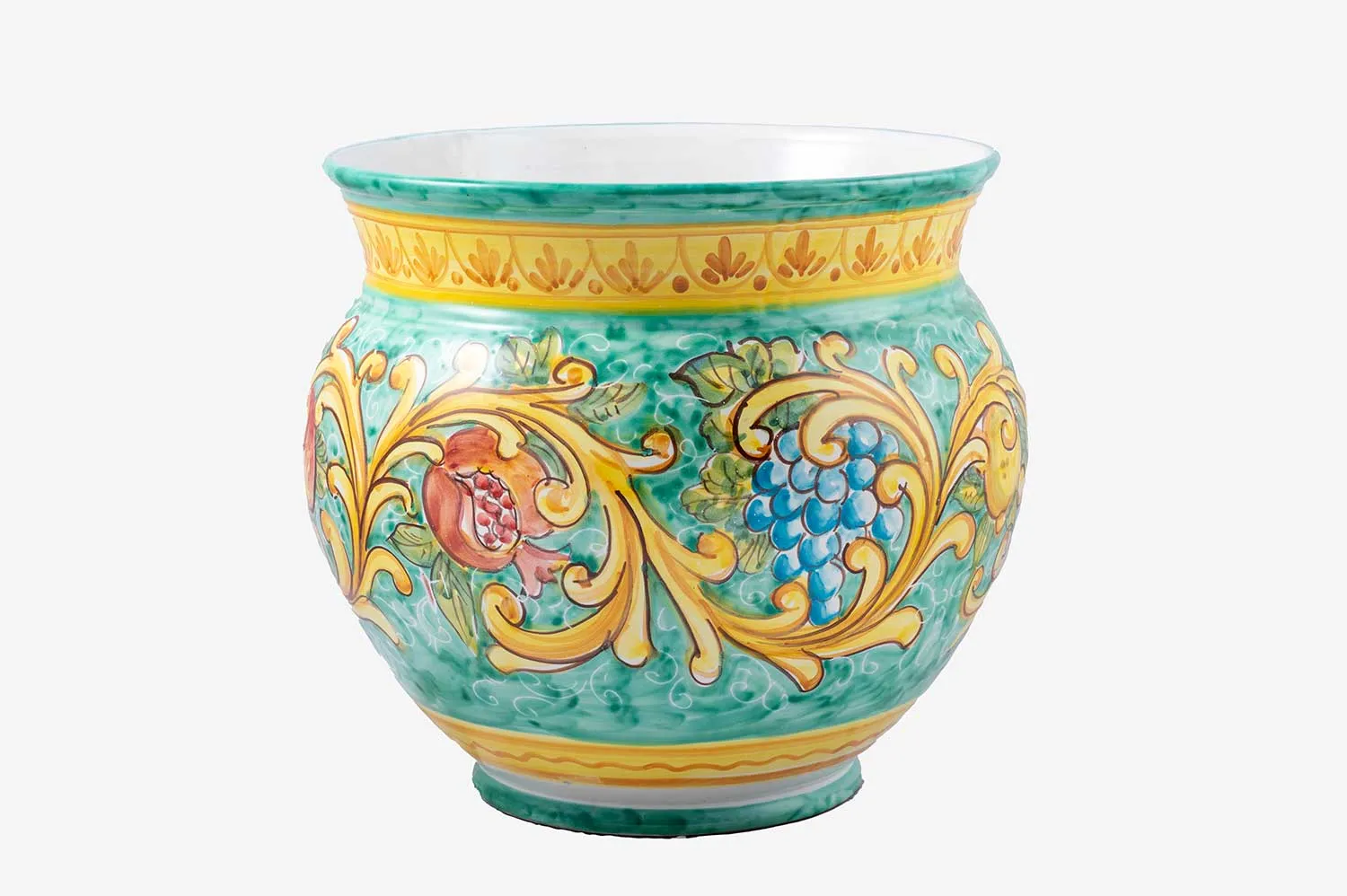 Large Ceramic Planter with Baroque Fruit Decor
