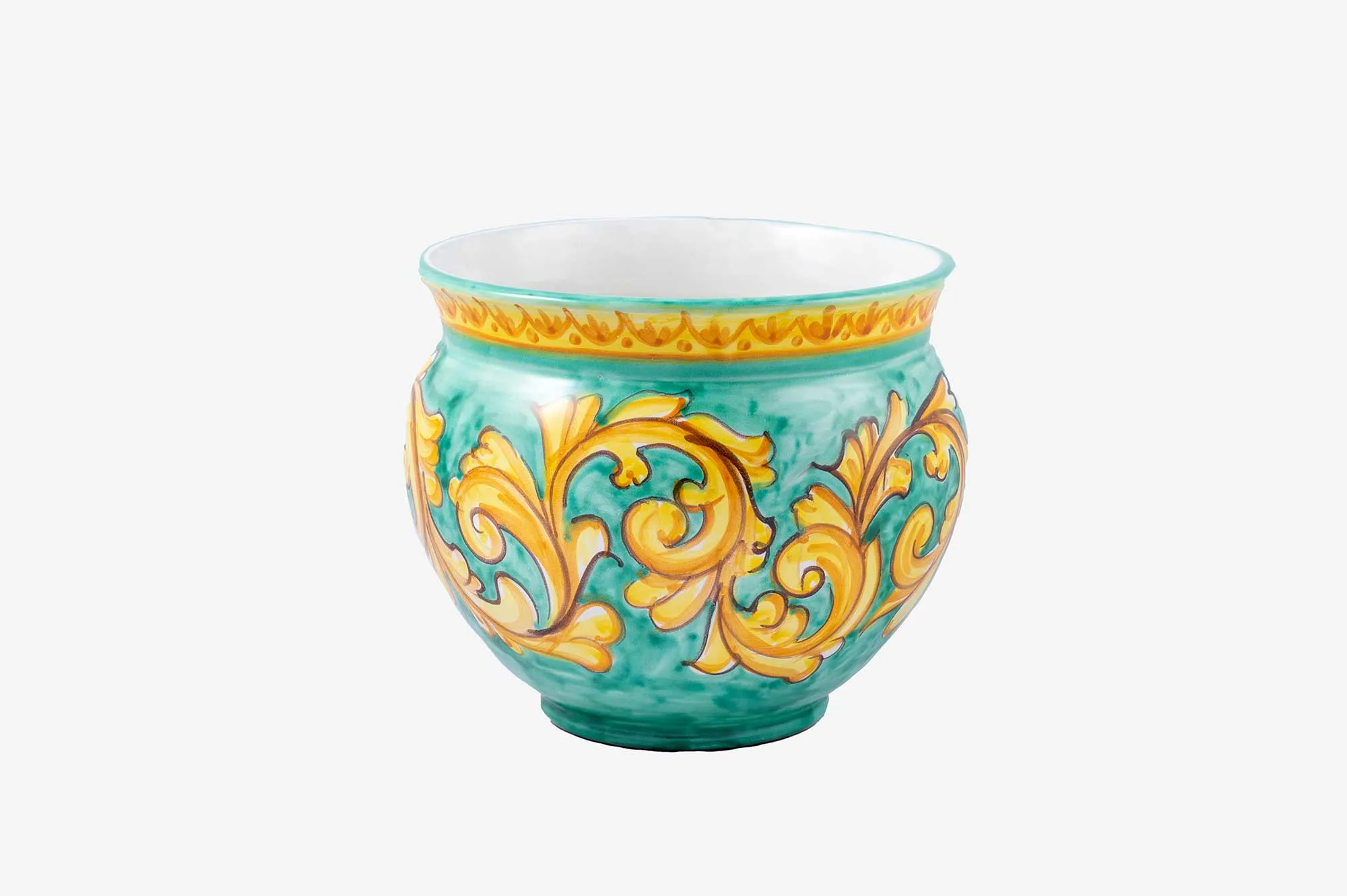 Green Baroque Planter with Gold Scrollwork