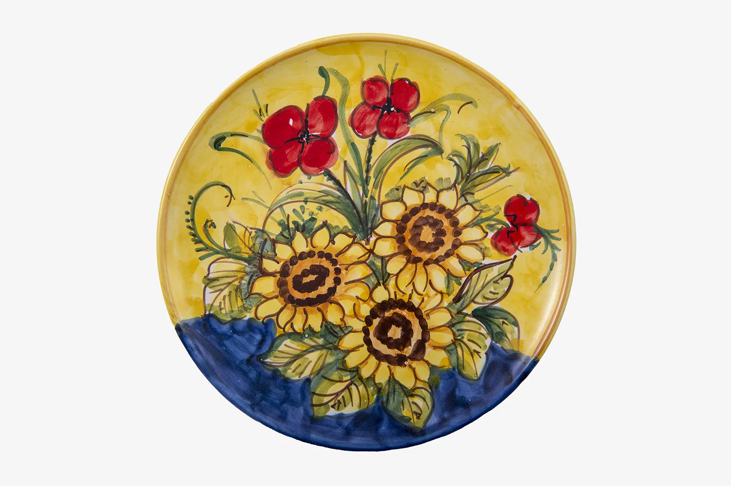 Sunflowers and Poppies Small Wall Plate on Blue
