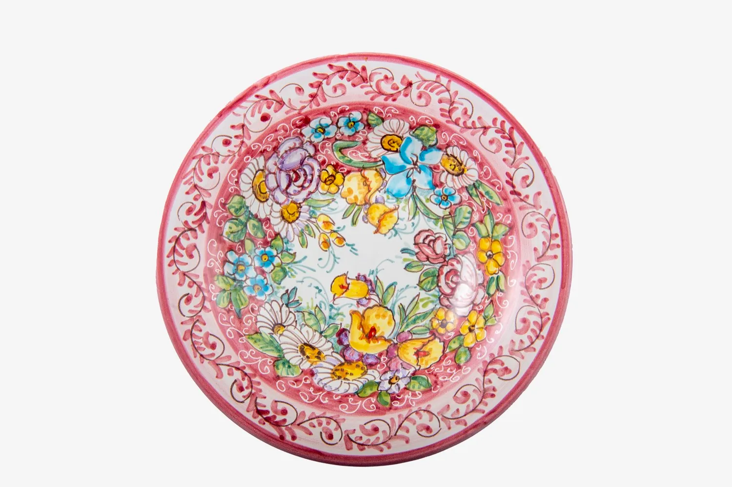 Floral Wall Plate with Pink Rim