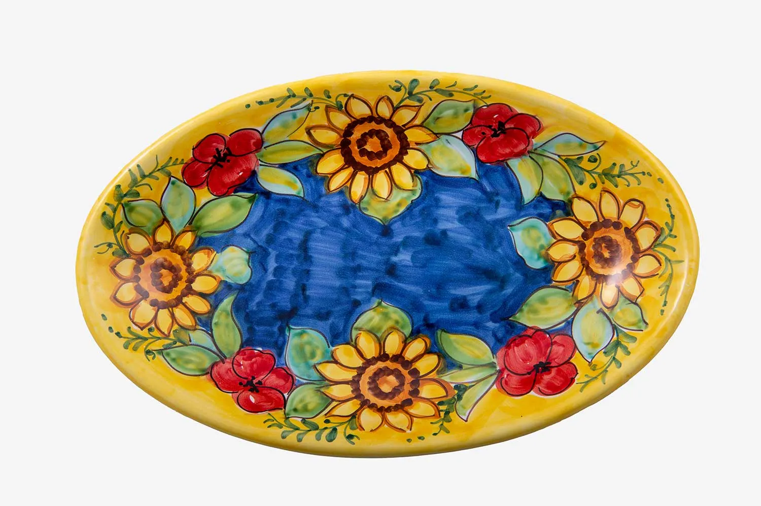 Deep Oval Serving Bowl with Sunflowers