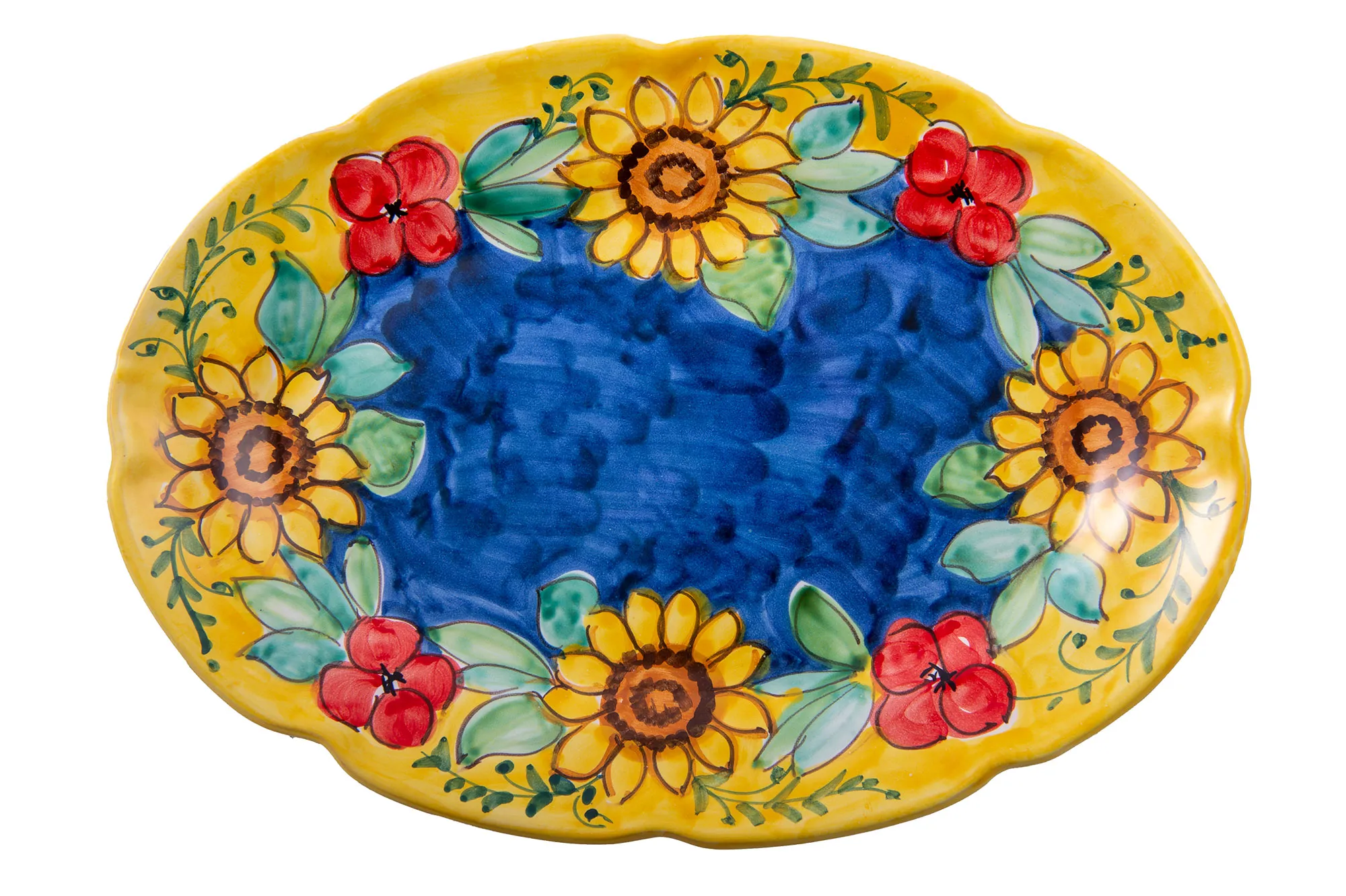 Oval Serving Platter with Sunflowers