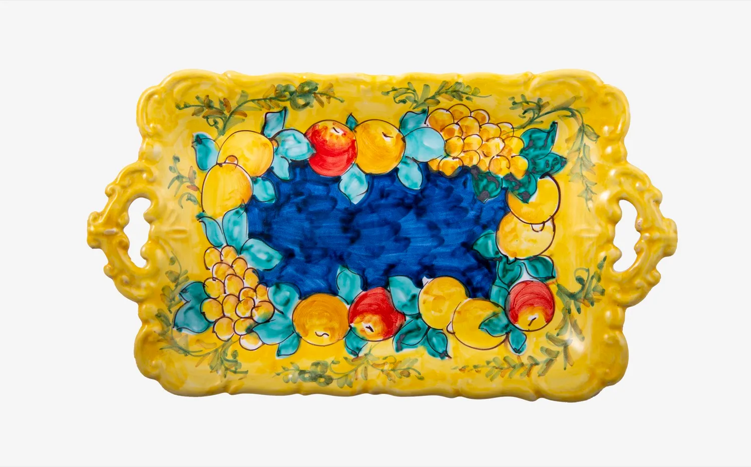 Baroque Ceramic Tray in Yellow and Blue