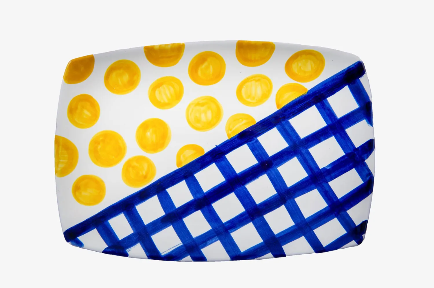 Rectangular Serving Plate in Blue and Yellow